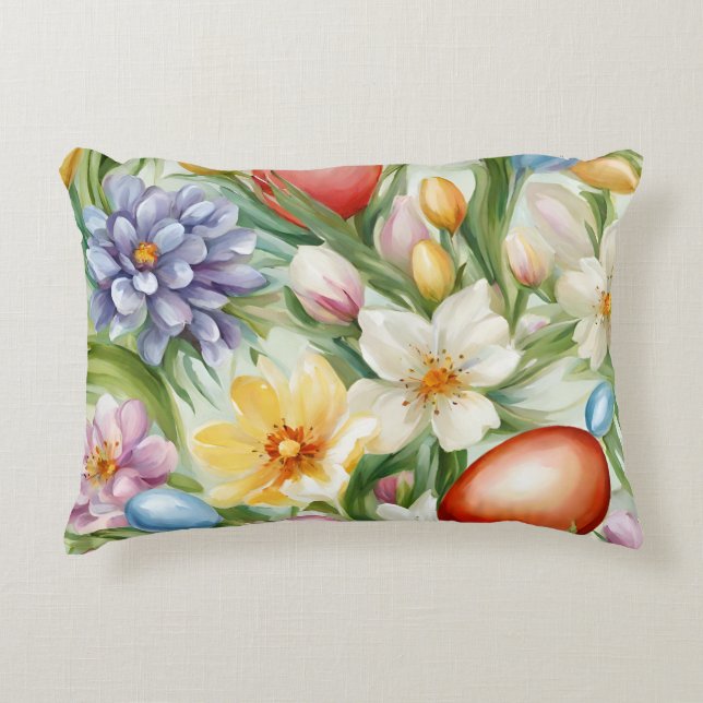 Cojín Decorativo Graceful Apple Blossom, Tulips y Huevos de Pascua (Anverso)