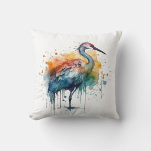 Cojín Decorativo Graceful Crane: Arte acuarela