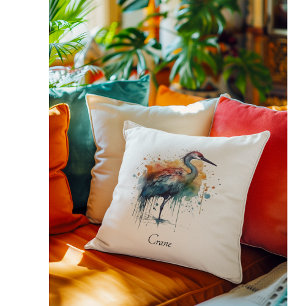 Cojín Decorativo Graceful Crane: Arte Watercolro, personalizado