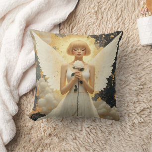 Cojín Decorativo Gracia Celestial   Ángel Hermoso y Rosa 