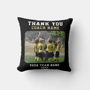 Cojín Decorativo Gracias entrenador con foto de nombre de equipo