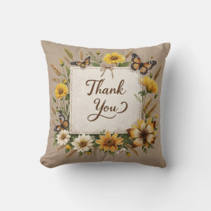 Cojín Decorativo Gracias flores silvestres dibujadas a mano, tallos