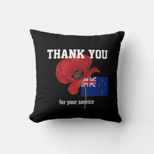 Cojín Decorativo GRACIAS Veteranos de Guerra Poppy NUEVA ZELANDIA