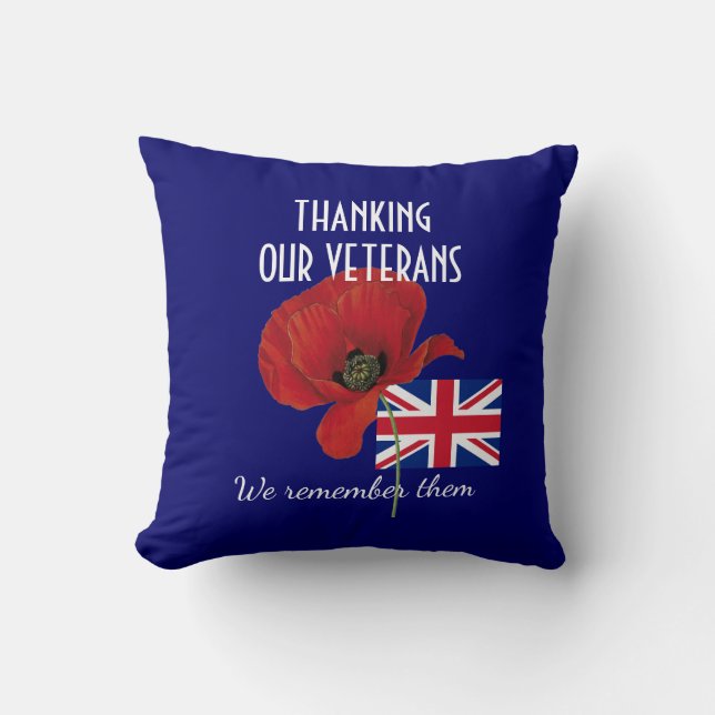 Cojín Decorativo GRACIAS VETERANS British UK Poppy (Anverso)