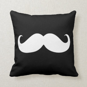 Cojín Decorativo Gracioso bigote blanco sobre fondo negro