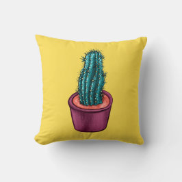 Cojín Decorativo Gracioso Cactus Pot Raro Amarillo Trippy Psicodéli