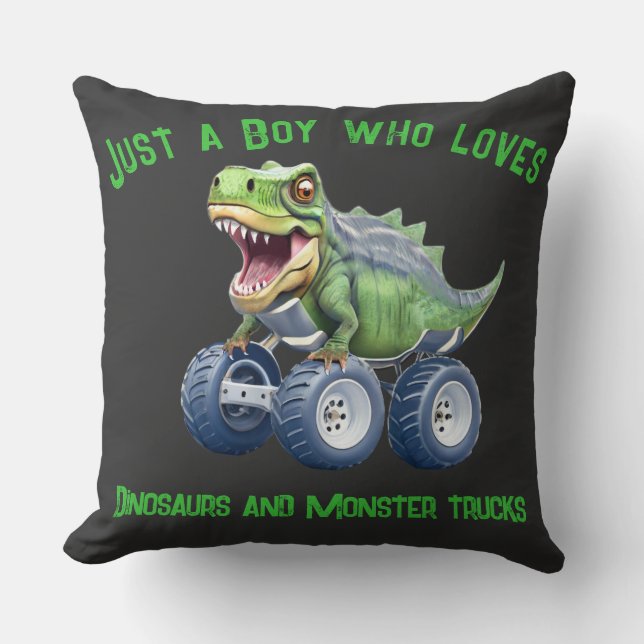 Cojín Decorativo Gracioso camión monstruo de dinosaurios (Anverso)
