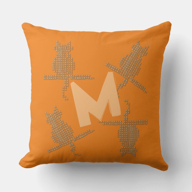 Cojín Decorativo Gracioso efecto Stitl Gatos Monograma Pillow (Anverso)