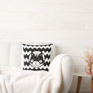 Cojín Decorativo Gracioso gato Chevron blanco y negro