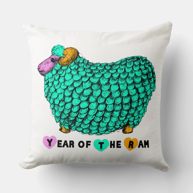 Cojín Decorativo Gracioso Green Ram Año Chino Zodiac Square P (Anverso)