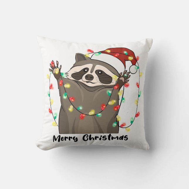 Cojín Decorativo Gracioso Raccoon navideño (Anverso)