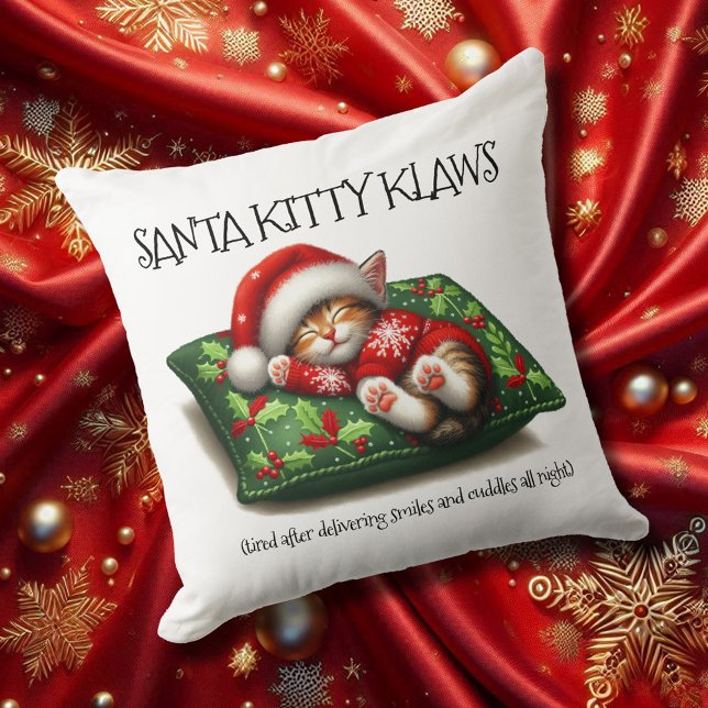 Cojín Decorativo Gracioso sueño de Santa Kitty Klaws (Santa Kitty Klaws 20x20 Square Christmas Throw Pillow Cover Photo)