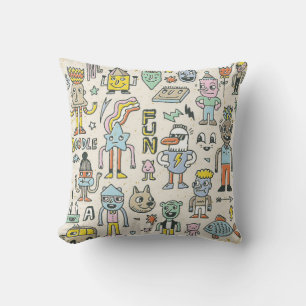 Cojín Decorativo Graciosos Caracteres De Doodle Wacky Set 2. Vintag