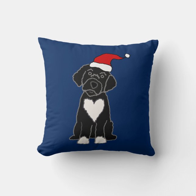 Cojín Decorativo Graciosos Navidades de Perro de Agua Negro Portugu (Anverso)