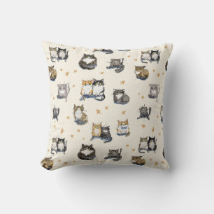 Cojín Decorativo Graciosos personalizados Gatos y estrellas en crem
