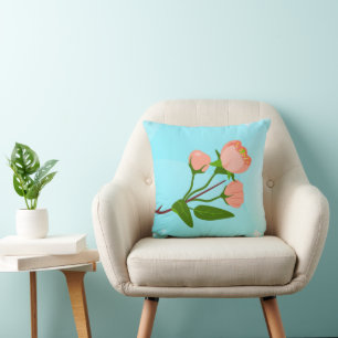 Cojín Decorativo Gradiente azul del cielo con rama de primavera flo