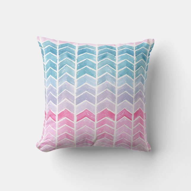 Cojín Decorativo Gradiente Chevron: Patrón Herringbone de acuarela. (Anverso)