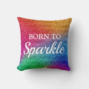 Cojín Decorativo Gradiente de Arcoíris Brillante Glitter Nacida par