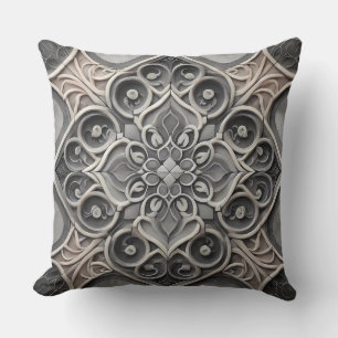 Cojín Decorativo Gradiente gris Patrón de Mandala: Arte Mosaico Ser