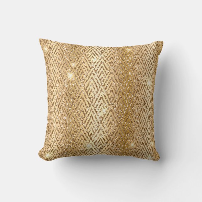 Cojín Decorativo Gradiente metálico dorado y Purpurina Glam Art Dec (Anverso)
