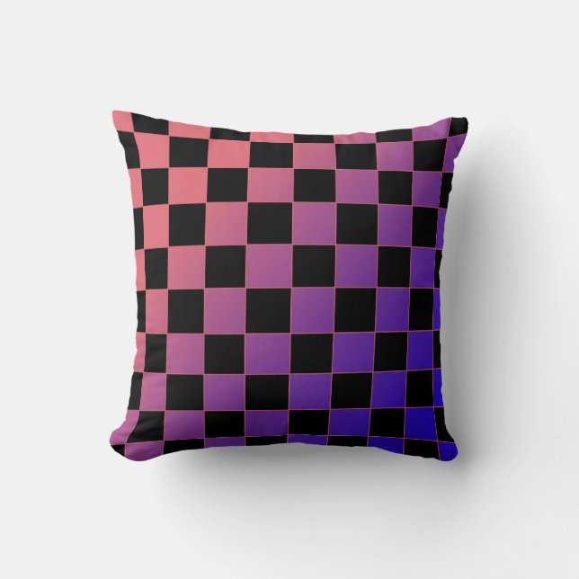 Cojín Decorativo Gradiente Moderno Morado Rosa Cuadros  (Anverso)