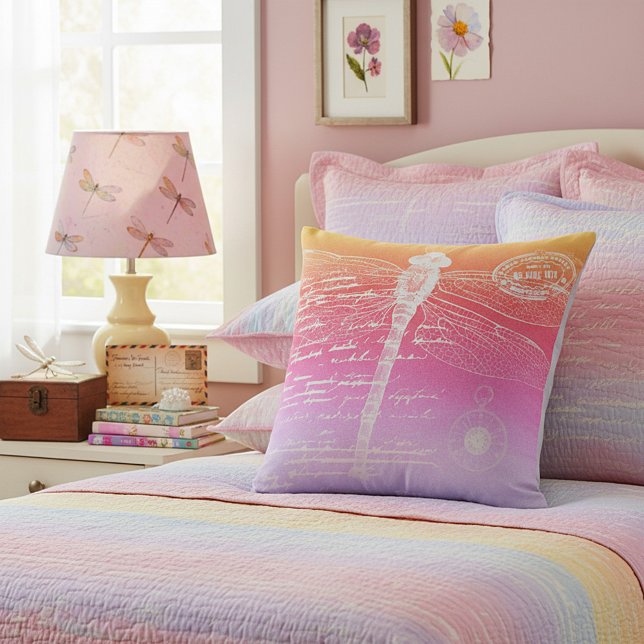 Cojín Decorativo Gradiente pastel de libélula (Subido por el creador)