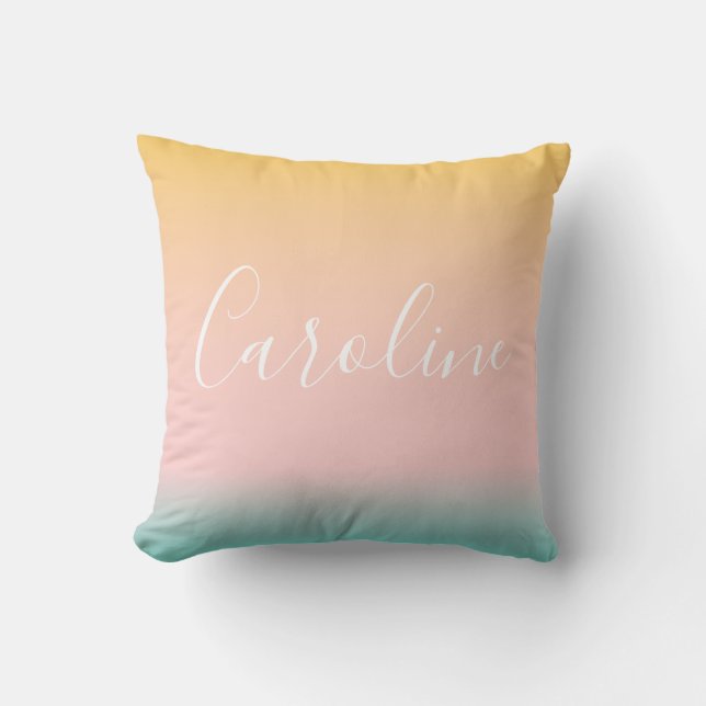 Cojín Decorativo Gradiente Pastel de Verano Nombre Personalizado Gu (Anverso)