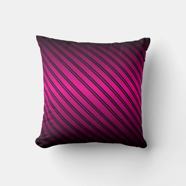 Cojín Decorativo Gradiente rosa y negro con rayas negras (Anverso)