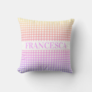 Cojín Decorativo Gradiente suave arcoiris Gingham personalizado