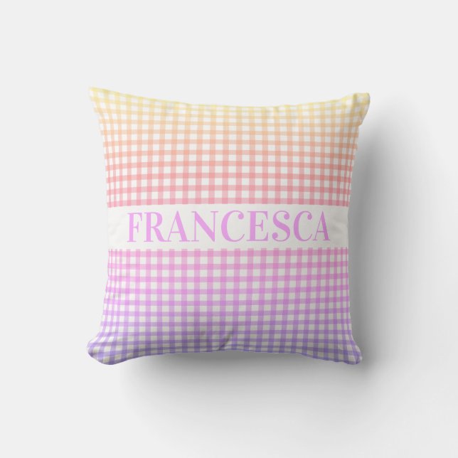 Cojín Decorativo Gradiente suave arcoiris Gingham personalizado (Anverso)
