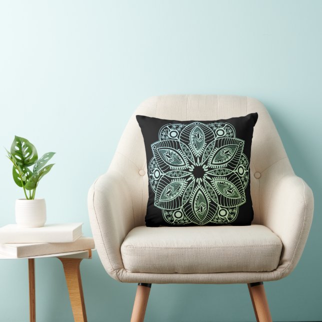 Cojín Decorativo Gradiente verde tribal exótico Mandala (Silla)