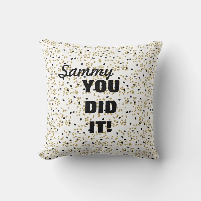 Cojín Decorativo Graduación Confetti Pillow Negro y Oro (Anverso)
