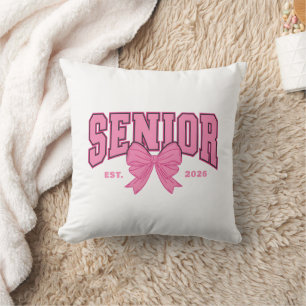 Cojín Decorativo Graduación Femenina Coqueta Senior 2026 Lazo Rosa