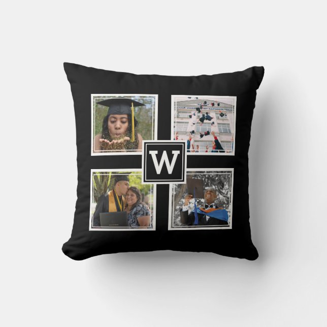 Cojín Decorativo Graduación Keepsake Personalizado Monograma negro (Anverso)