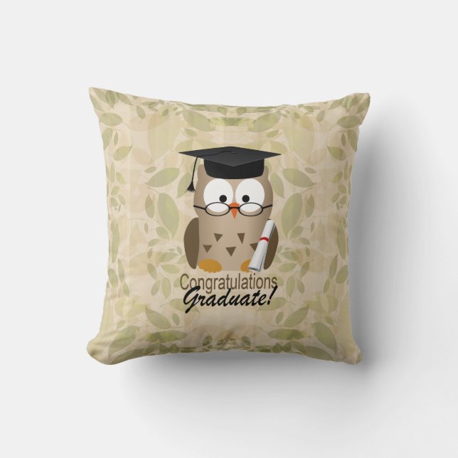 Cojín Decorativo Graduado de Búho sabio (Anverso)