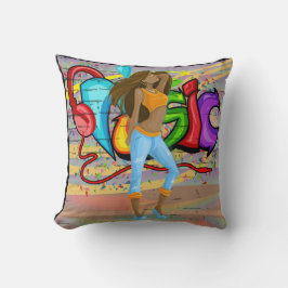 Cojín Decorativo Graffiti de música de baile chica fondo 2