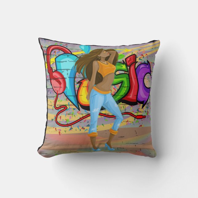 Cojín Decorativo Graffiti de música de baile chica fondo 2 (Anverso)