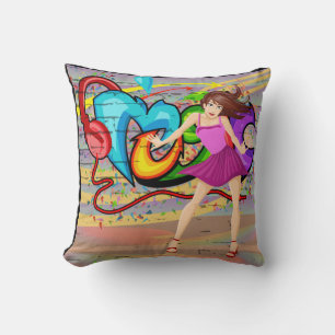 Cojín Decorativo Graffiti de música de baile chica fondo 4