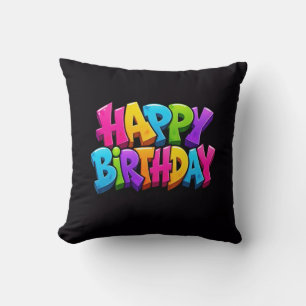 Cojín Decorativo Graffiti feliz cumpleaños lettering colorido