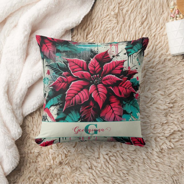 Cojín Decorativo Graffiti floral de poinsettia esponjoso personaliz (Manta)