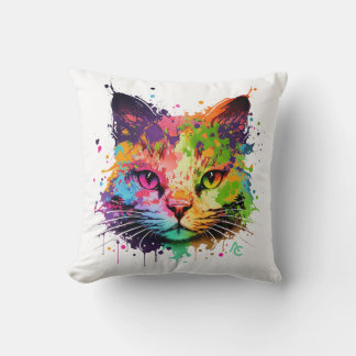 Cojín Decorativo Graffiti lindo Neon Ink Splash Cat Poster