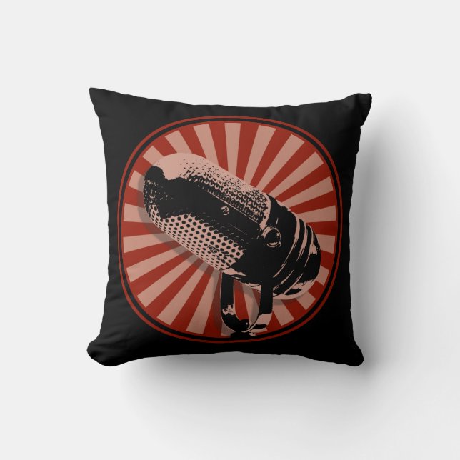 Cojín Decorativo Gráfica de micrófono retro en rojo (Anverso)