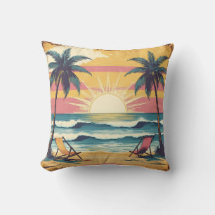 Cojín Decorativo Gráfica Retro de Verano de Playa