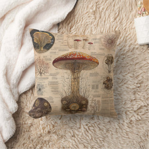 Cojín Decorativo Gráfico Botánico de Hongos Vintage (2)