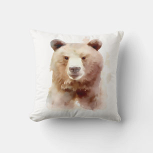 Cojín Decorativo Gráfico de acuarela de oso marrón