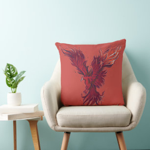 Cojín Decorativo Gráfico de Ave Fénix Roja Volando