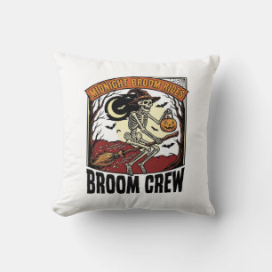 Cojín Decorativo Gráfico de Bruja Esqueleto Vintage en Escobas de H