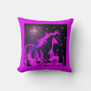 Cojín Decorativo gráfico de caballos salvajes, rosa
