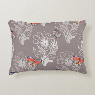 Cojín Decorativo Gráfico de flores y mariposa, acuarela, patrón