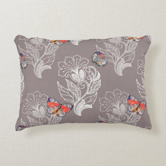 Cojín Decorativo Gráfico de flores y mariposa, acuarela, patrón